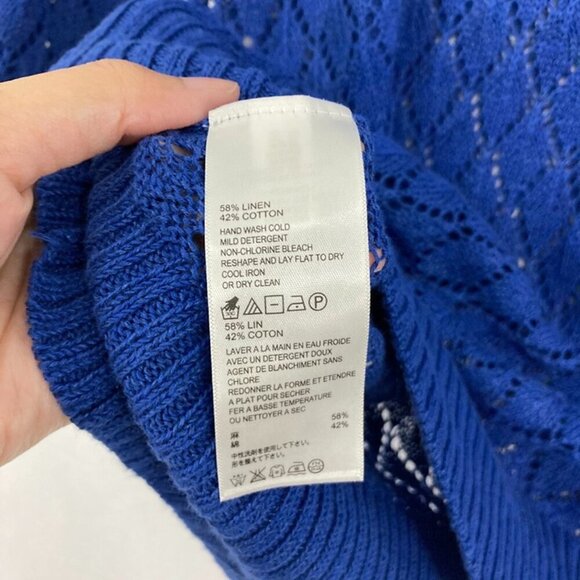 Tommy Bahama Women's Large Blue Crochet Open Knit Long Sleeve Sweater - Picture 8 of 10